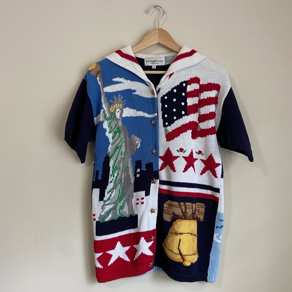 NYC Patriotic Knit Cardigan 4th of July Vintage Knit - Picture 1 of 9